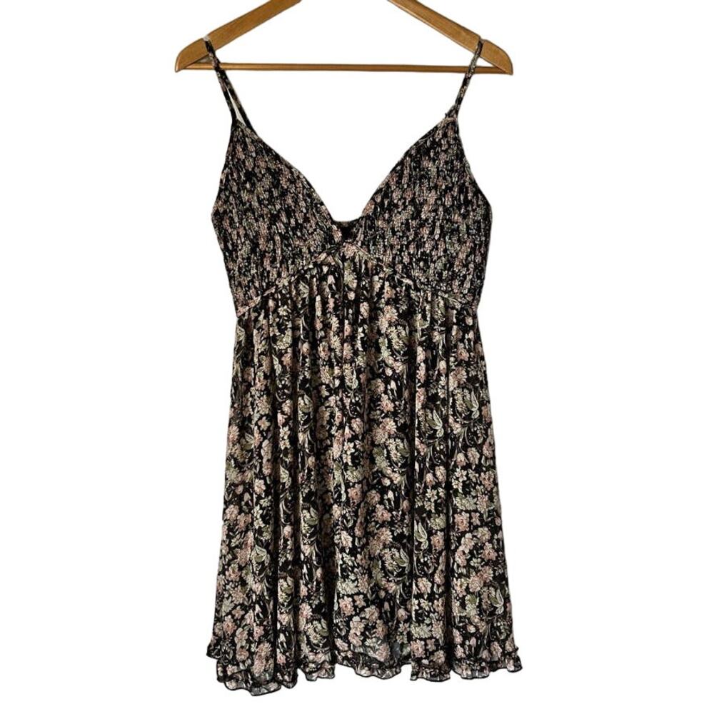 Evelyn Blue Black Floral Boutique Babydoll Tank Dress Size M